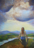 mujer y paisaje, cuadro al óleo