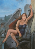 Chica ángel sobre el edificio Chrysler