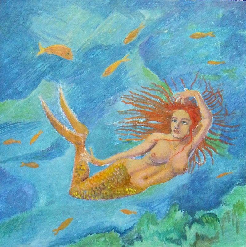 Sirena, 2016 - Temple al huevo sobre tabla, 20,0 x 20,0 cm - Mermaid, 2016 - Egg tempera on cardboard, 7.9 x 7.9 in