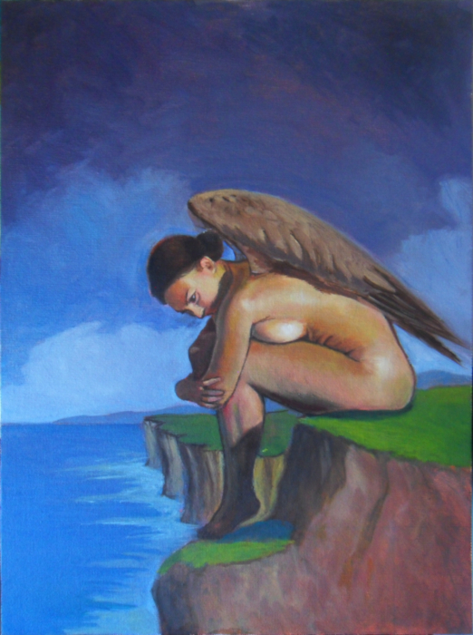 El ángel pensativo, óleo sobre lienzo de la serie Ángeles, por Gestodedios - The thoughtful angel, oil on canvas - L'ange pensif, huile sur toile