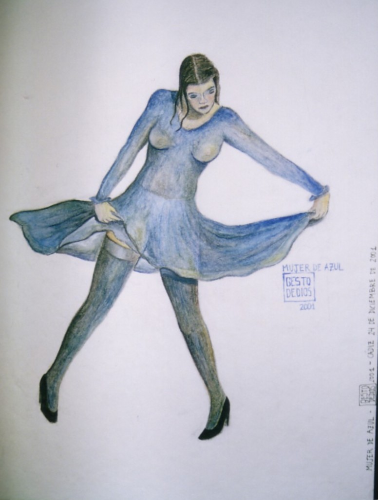 Mujer de azul, 2001 - Acuarela sobre papel, 24,0 x 32,0 cm - Woman in blue, 2011 - Watercolour on paper, 9.45 x 12.6 in - La femme en bleu, 2001 - Aquarelle sur papier, 24,0 x 32,0 cm