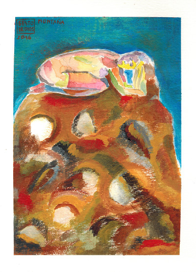 Montaña, 2016 - Acuarela y acrílico sobre papel, 21,0 x 28,2 cm 
Mountanin, 2016 - Watercolour and acrylic on paper, 8.26 x 11.1 cm