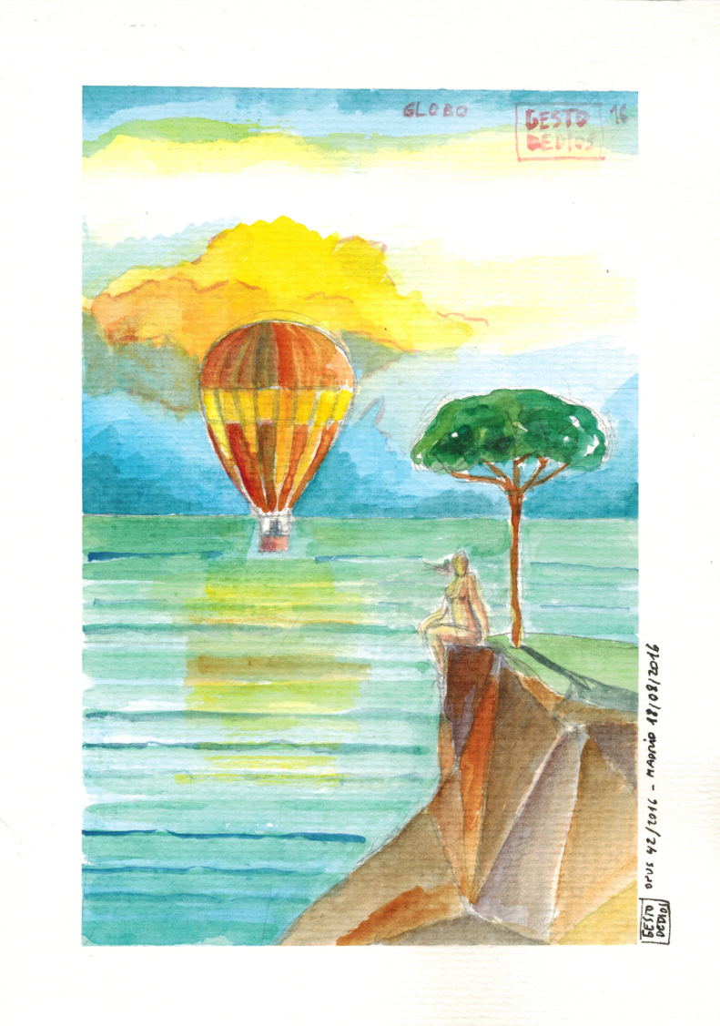Globo, 2016 - Acuarela sobre papel, 14,7 x 21,0 cm. Hot air balloon, 2016 - Watercolour on paper, 5.79 x 8.27 in